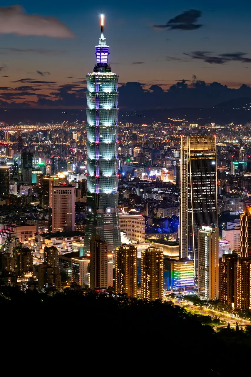 city skyline during night time