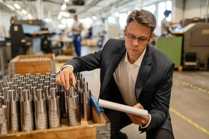 man inspecting a product